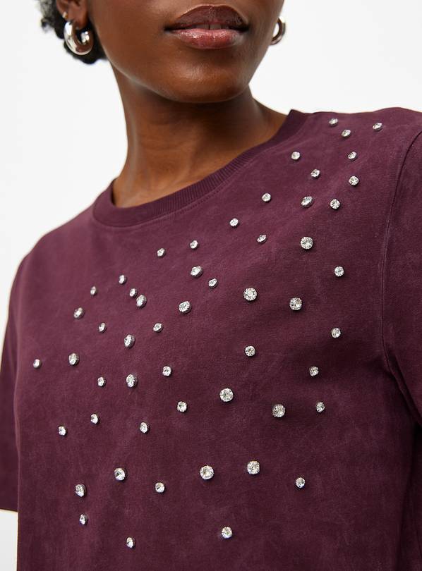 Burgundy Washed Rhinestone Embellished T-Shirt 26